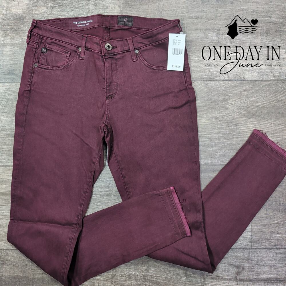 AG Adriano Goldschmied The Legging Ankle Super Skinny Jeans Burgundy NWT Size 4
